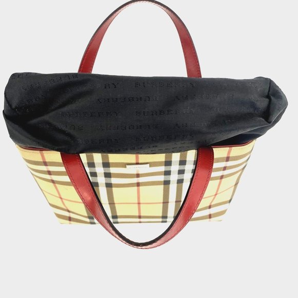🔥🔥 sale.Burberry T-02-1 Handbag Small Tote Nova Check with Red Leather Straps, - Picture 11 of 17